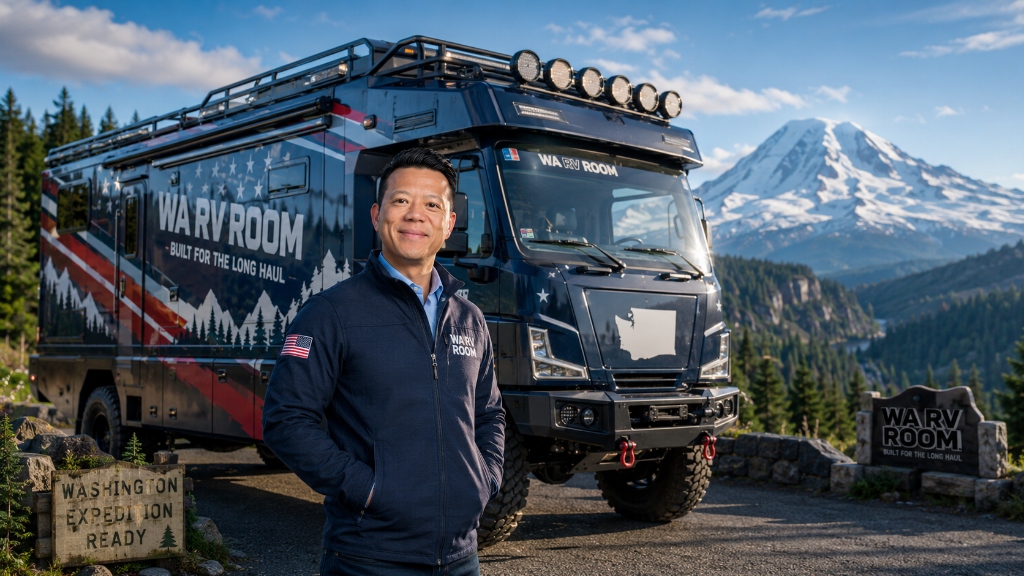 WA RV ROOM Expedition Vehicle with Mt Rainier
